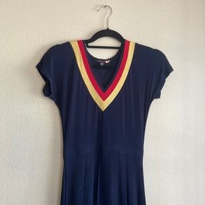 ModCloth Navy Blue and Striped Knit Dress